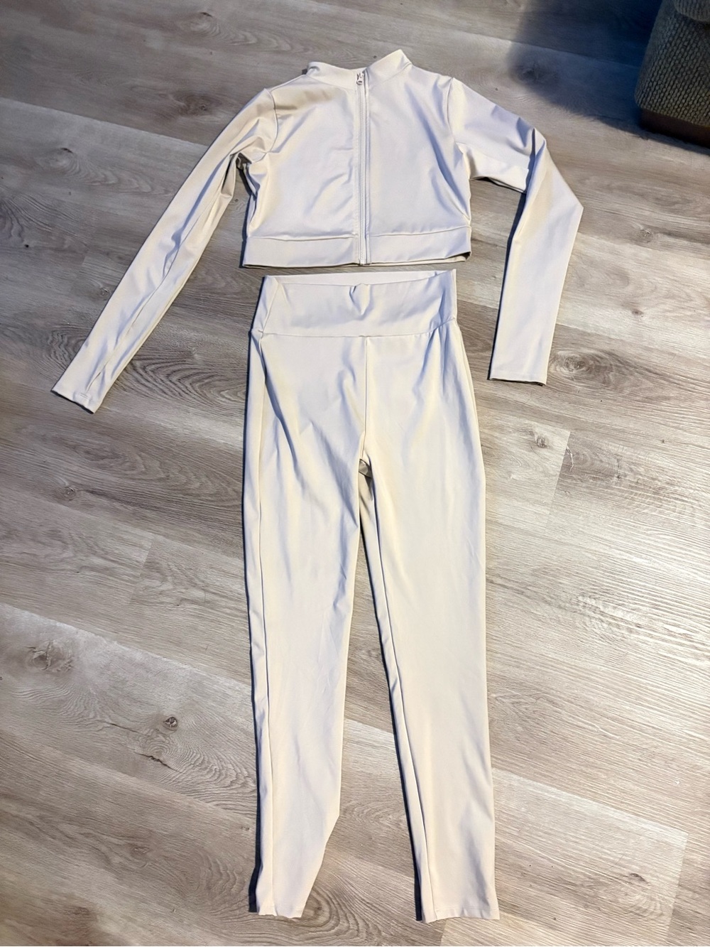 Fashion Nova Cream High-Waist Legging & Zip Crop Jacket Set
